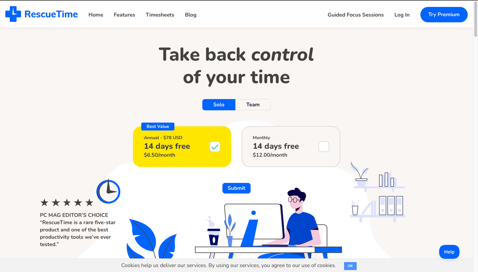 A screenshot of the time management tool, RescueTime